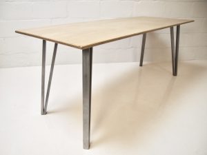 Beech ply dining table on steel box pin legs