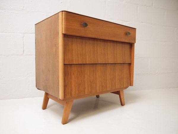 light Oak three drawer chest on splayed legs
